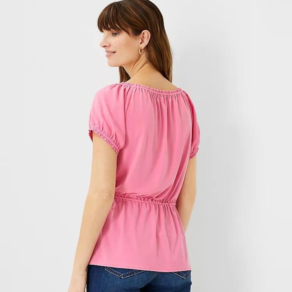 Ann Taylor Mixed Media Tie Waist Top New - Picture 2 of 2